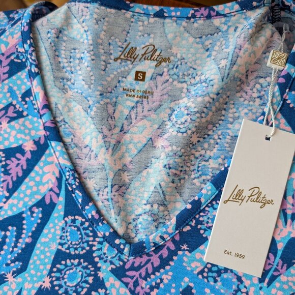 Women's Lilly Pulitzer Etta Short Sleeve Dress Barton Blue Star Gazing NWT Small - Picture 12 of 15